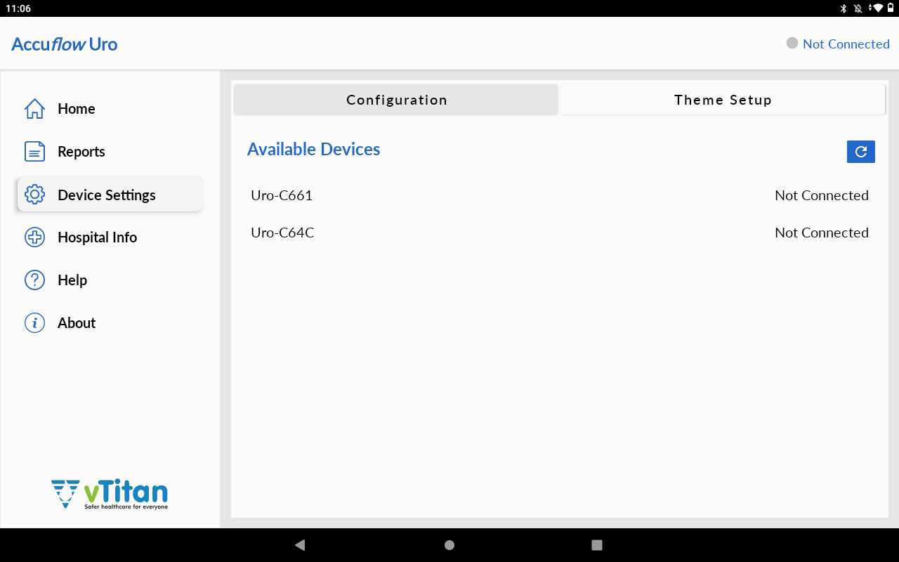 Quick Setup dashboard in Accuflow Uro application in tab